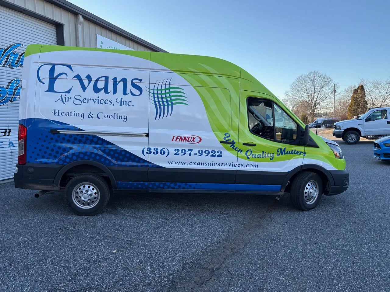 Evans Air Services work van with branded vinyl wrap graphics by Reflective Roots
