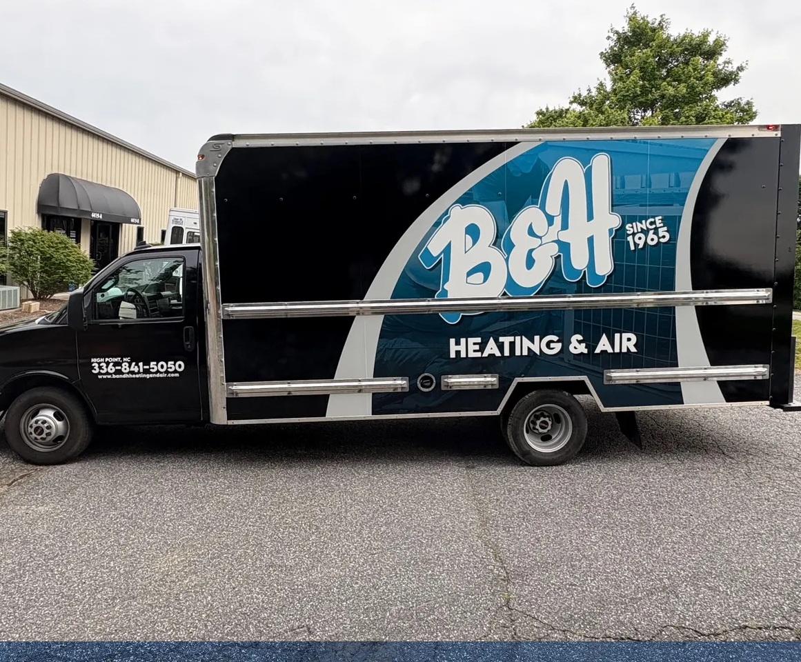 B&H Heating & Air black box truck with commercial fleet graphics